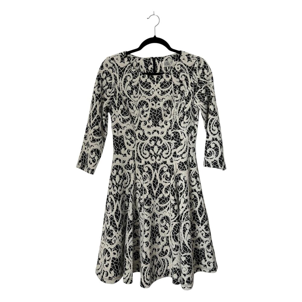 Eliza J Dress Size 4 Black White A-line Textured Jacquard Whimsical Goth Artsy